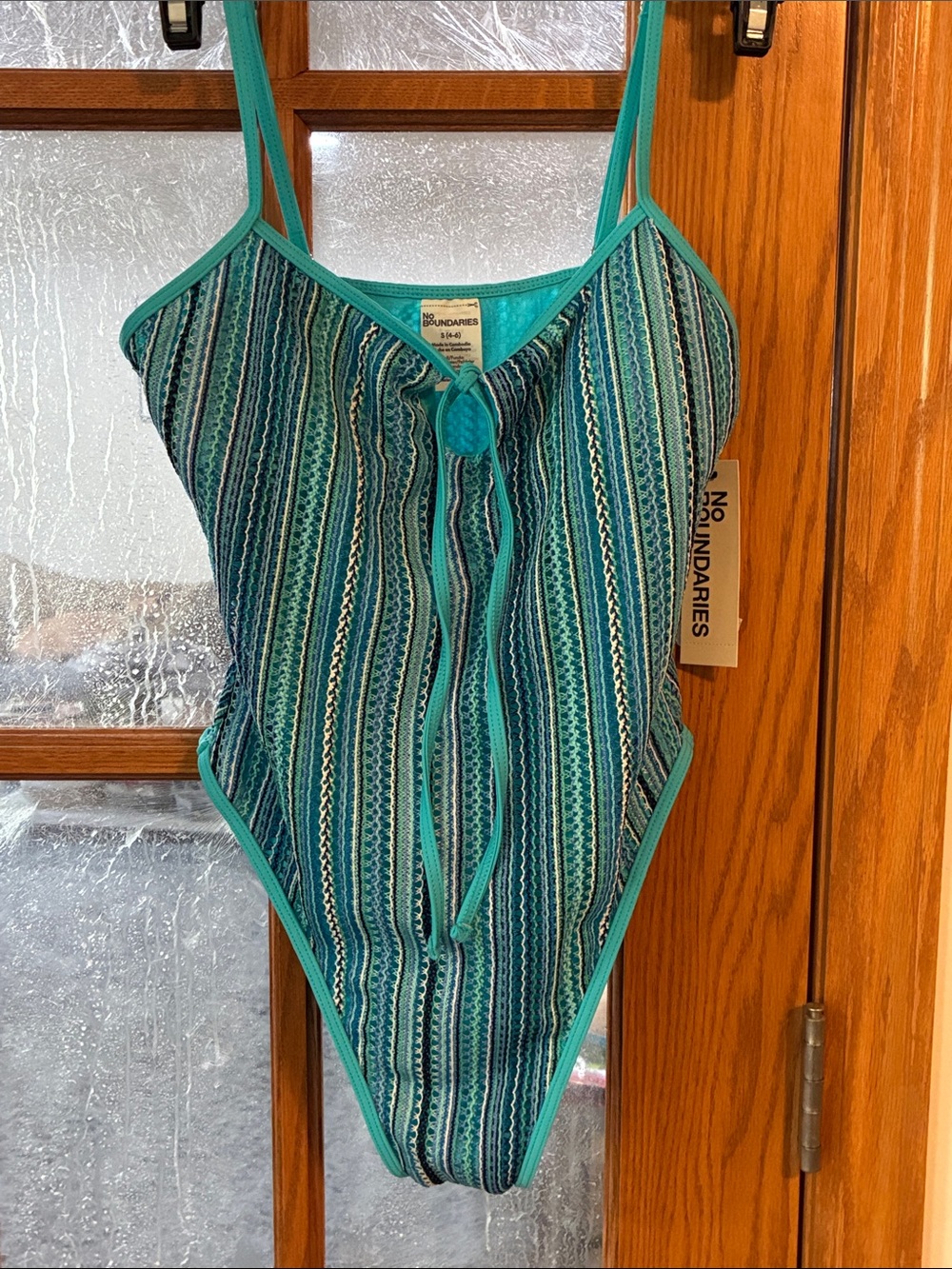 No Boundaries Teal Striped One-Piece Swimsuit